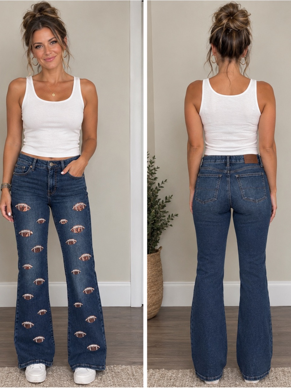 Lucky Brand Mid-Rise Distressed Football Patch Flare Jeans - Dark Blue